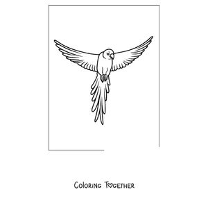 Coloring page of a simple outline parrot flying