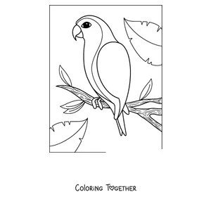 Coloring page of a simple outline parrot perched