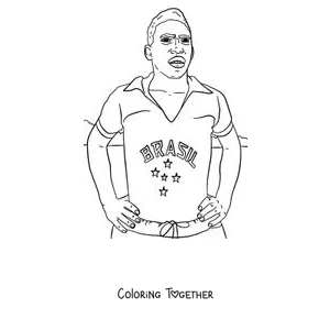Coloring page of Pelé standing in the Brazil shirt