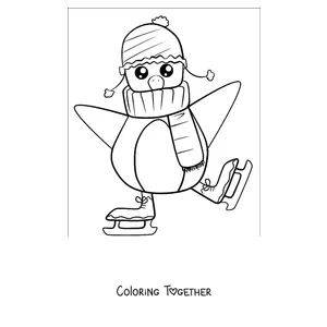 Coloring page of a penguin ice skating