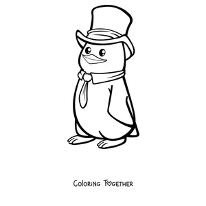 Coloring page of a penguin in a top hat and tie
