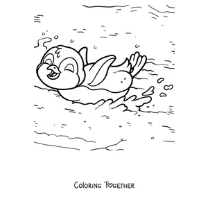Coloring page of a penguin sliding on its belly