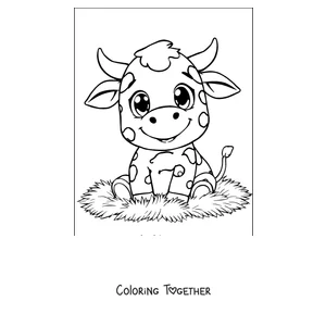 Coloring page of playful big-eyed calf