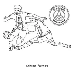 Coloring page of two PSG players battling for the ball during a match