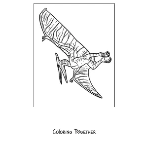 Coloring page of a perched pterodactyl with detailed skin wings