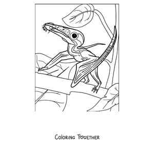 Coloring page of a close-up of a pterodactyl head with its crest
