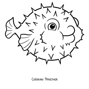 Coloring page of an inflated pufferfish with spikes