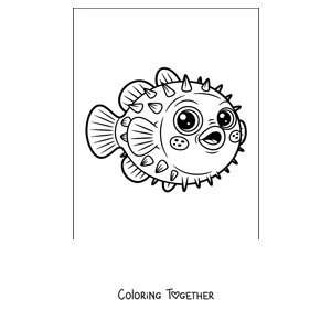 Coloring page of a pufferfish swimming