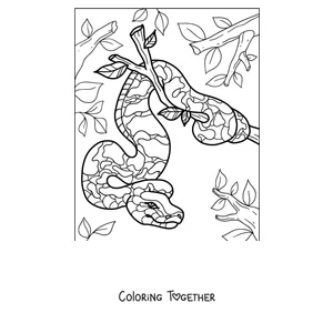 Coloring page of a python hanging from a tree