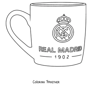 Coloring page of a mug with the Real Madrid crest and the year 1902