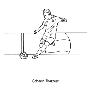Coloring page of a Real Madrid player controlling the ball