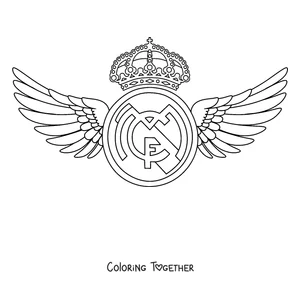 Coloring page of the Real Madrid crest with large wings on each side
