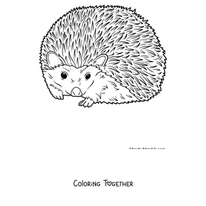 Coloring page of a realistic hedgehog with its spines raised