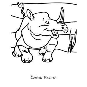 Coloring page of a rhino walking through the grass