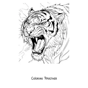 Coloring page of a roaring tiger head