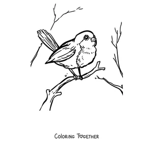 Coloring page of a robin among bare winter branches