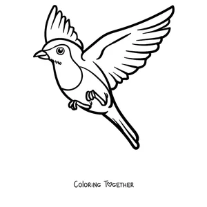 Coloring page of a robin flying with its wings spread