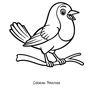 Coloring page of a robin singing with its beak open