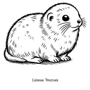 Coloring page of a round lemming resting