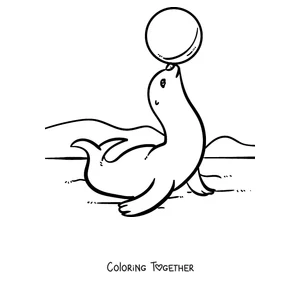 Coloring page of a seal balancing a ball on its nose