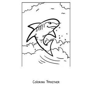 Coloring page of a shark leaping out of the water