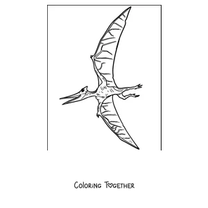 Coloring page of a simple pterodactyl flying in the sky