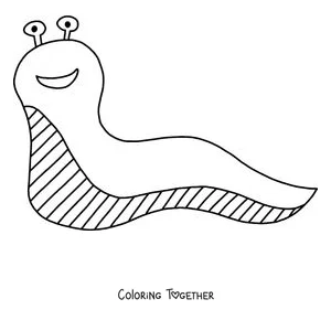 Coloring page of a simple smiling slug with a striped belly