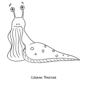 Coloring page of a slug with long eyestalks and a pointed tail