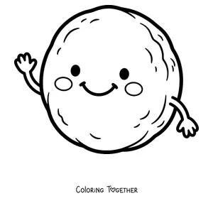 Coloring page of an arepa with a smiling face
