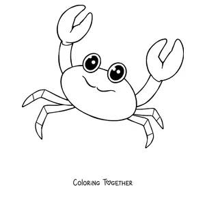 Coloring page of a smiling cartoon crab