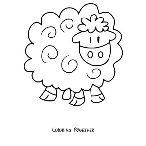 Coloring page of smiling cartoon sheep facing forward