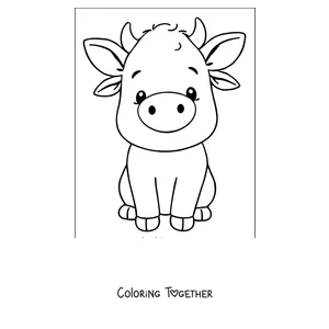 Coloring page of smiling cow facing forward