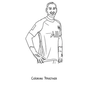 Coloring page of a PSG player smiling with his hands on his hips