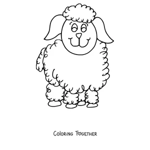 Coloring page of smiling woolly sheep in profile