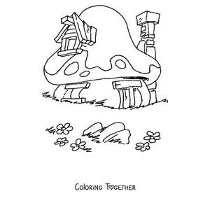 Coloring page of a Smurf mushroom house