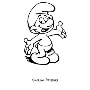 Coloring page of a happy Smurf waving