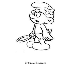 Coloring page of a Smurf exploring with a magnifying glass