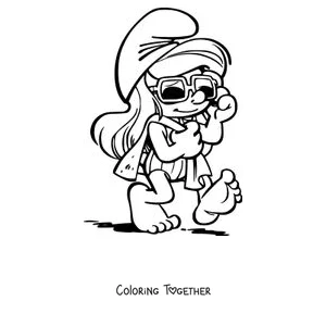 Coloring page of Smurfette with sunglasses