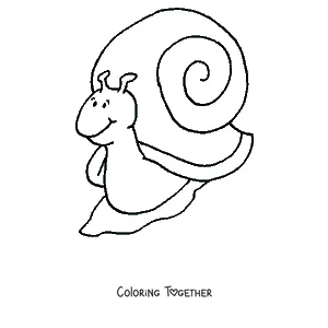 Coloring page of a cartoon snail with a big smile