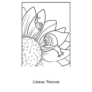 Coloring page of a snail climbing a sunflower