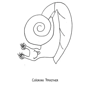 Coloring page of a snail on a leaf with two baby snails