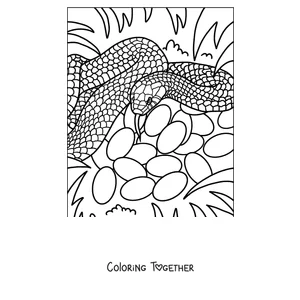 Coloring page of a snake guarding its eggs