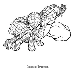 Coloring page of Spider-Man crawling in his classic suit