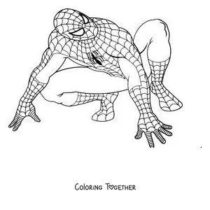 Coloring page of Spider-Man crouched on all fours ready to jump