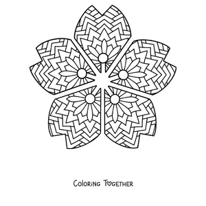 Coloring page of a spring mandala shaped like a five-petal cherry blossom