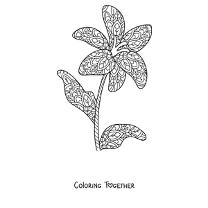 Coloring page of a spring mandala shaped like a lily with leaves and patterns