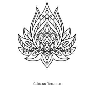 Coloring page of a spring mandala shaped like a lotus flower with pointed petals