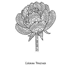 Coloring page of a spring mandala shaped like a peony full of detailed petals