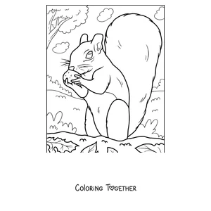Coloring page of a squirrel eating a nut