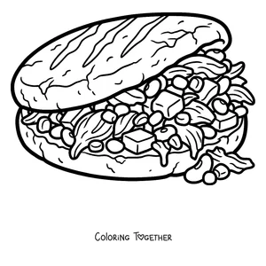 Coloring page of an arepa stuffed to the brim